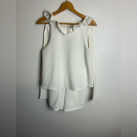 Do+Be Romper Old Money White Ruffle Sleeveless Career Professional Size S - Picture 2 of 15